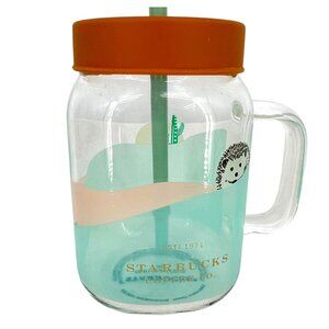 Starbucks Hedgehog Hill 16oz Glass Mason Jar Tumbler With Handle